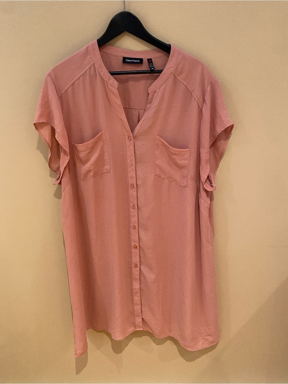 Rose Button-Front Tunic with Chest Pockets